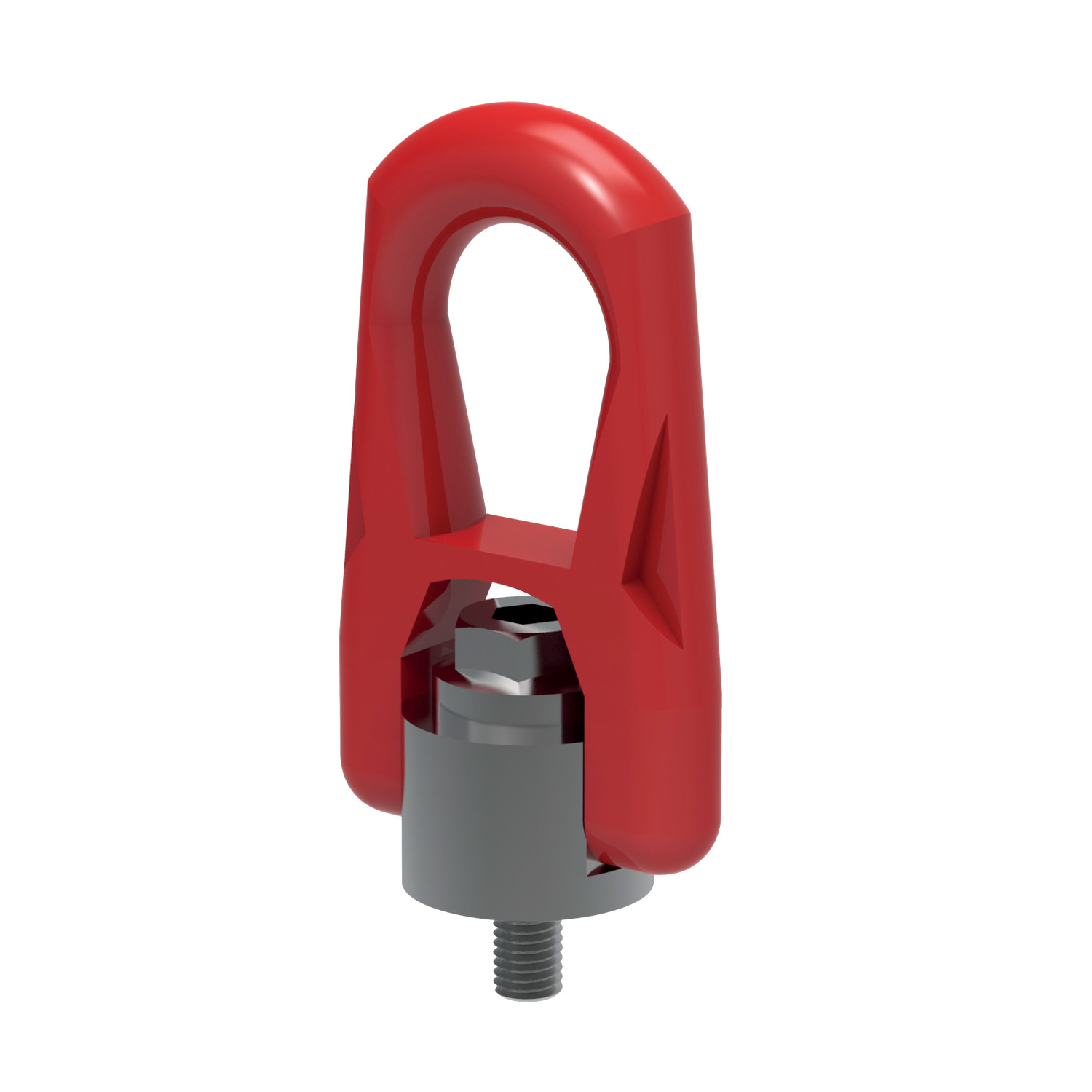 Double Swivel Rings Male Double articulated swivel lifting rings with male thread. Available in M4 to M30 as well as up to UNC 1"-8 threads. Very low overhang and large support surface.