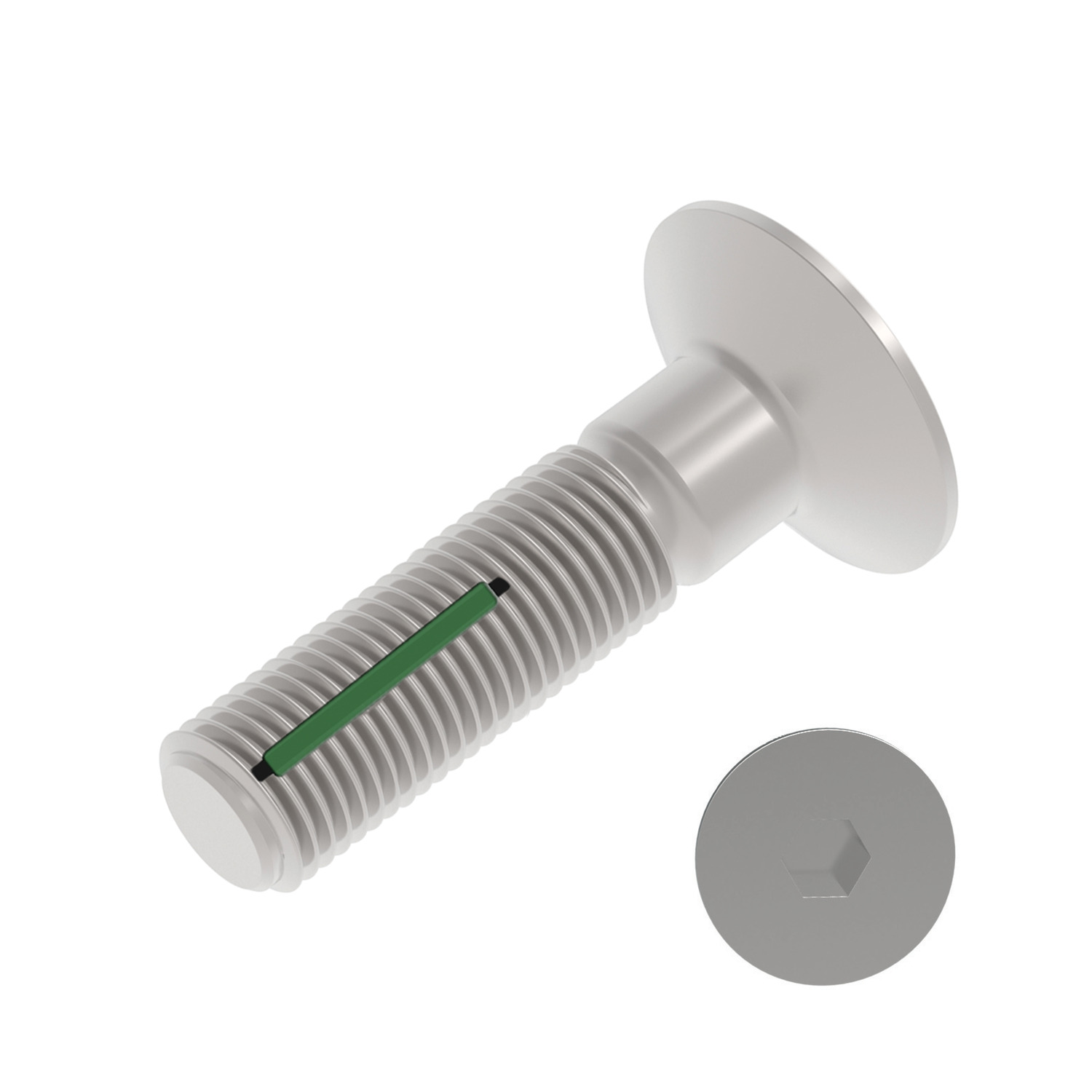 Self-Locking Countersunk Screws Vibration proof. Standard green locking patch. Breakaway torque values are complex and can be calculated on request.