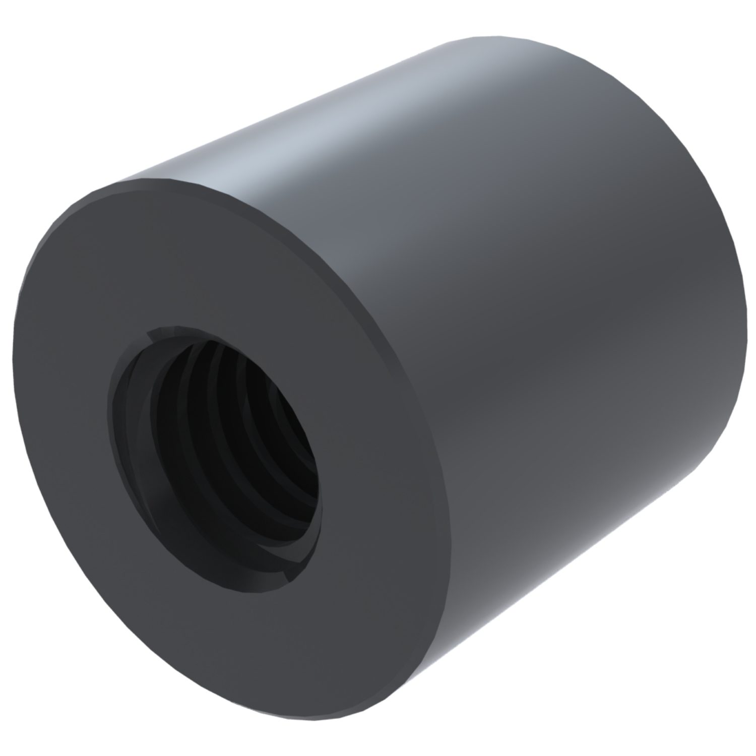 Cylindrical Nylon Nuts Can be used without lubrication for manual or powered control and medium/high speeds under moderate loads. Low noise.