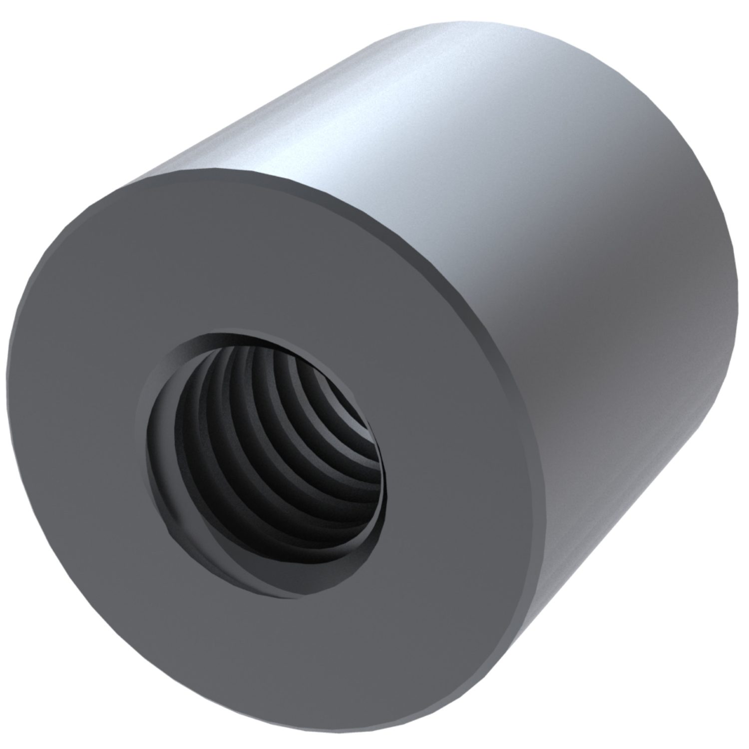 Long Cylindrical Steel Nuts Manufactured to ISO 2901/2903 (DIN 103). Used for clamping and locking applications, and for slow rotational speeds with manual control; steel-to-steel contact surface is not suitable for motorised motion.