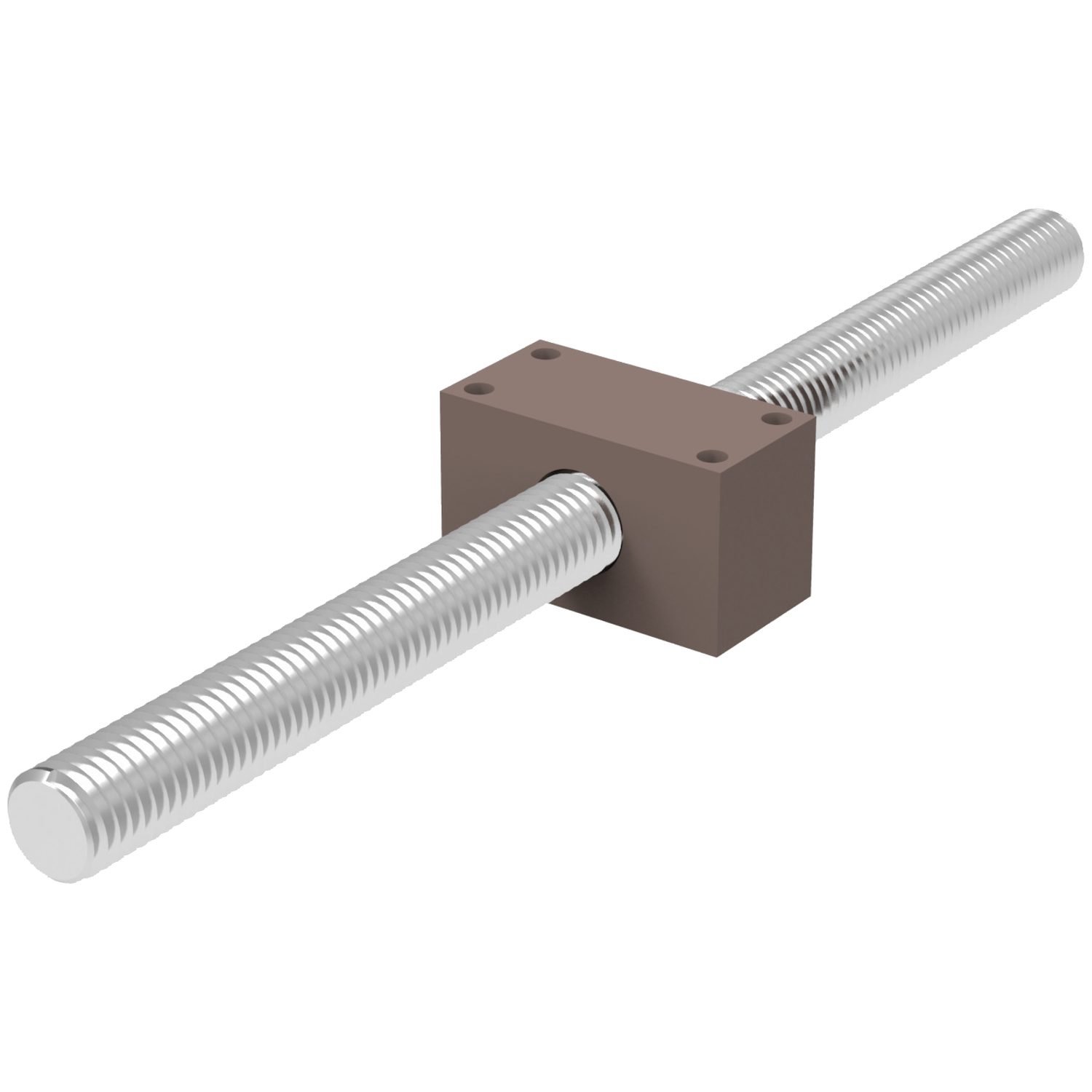 Rectangular Nut Lead Screws Anodized aluminium or 416 stainless steel screw with square acetal resin nut. High precision, tight axial clearance. Nut fitted to screw to ensure anti-backlash.