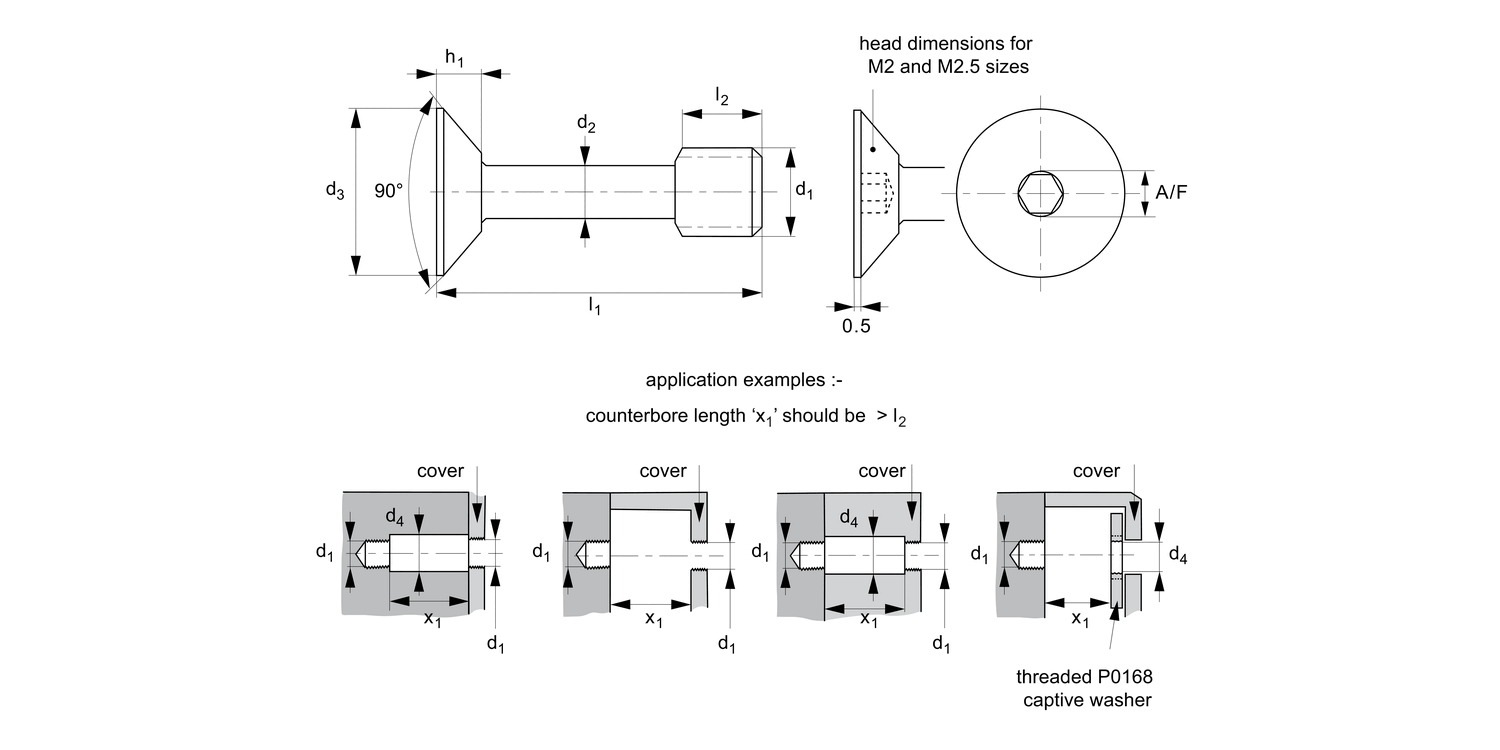 P0153.Ti Captive Screws - Countersunk