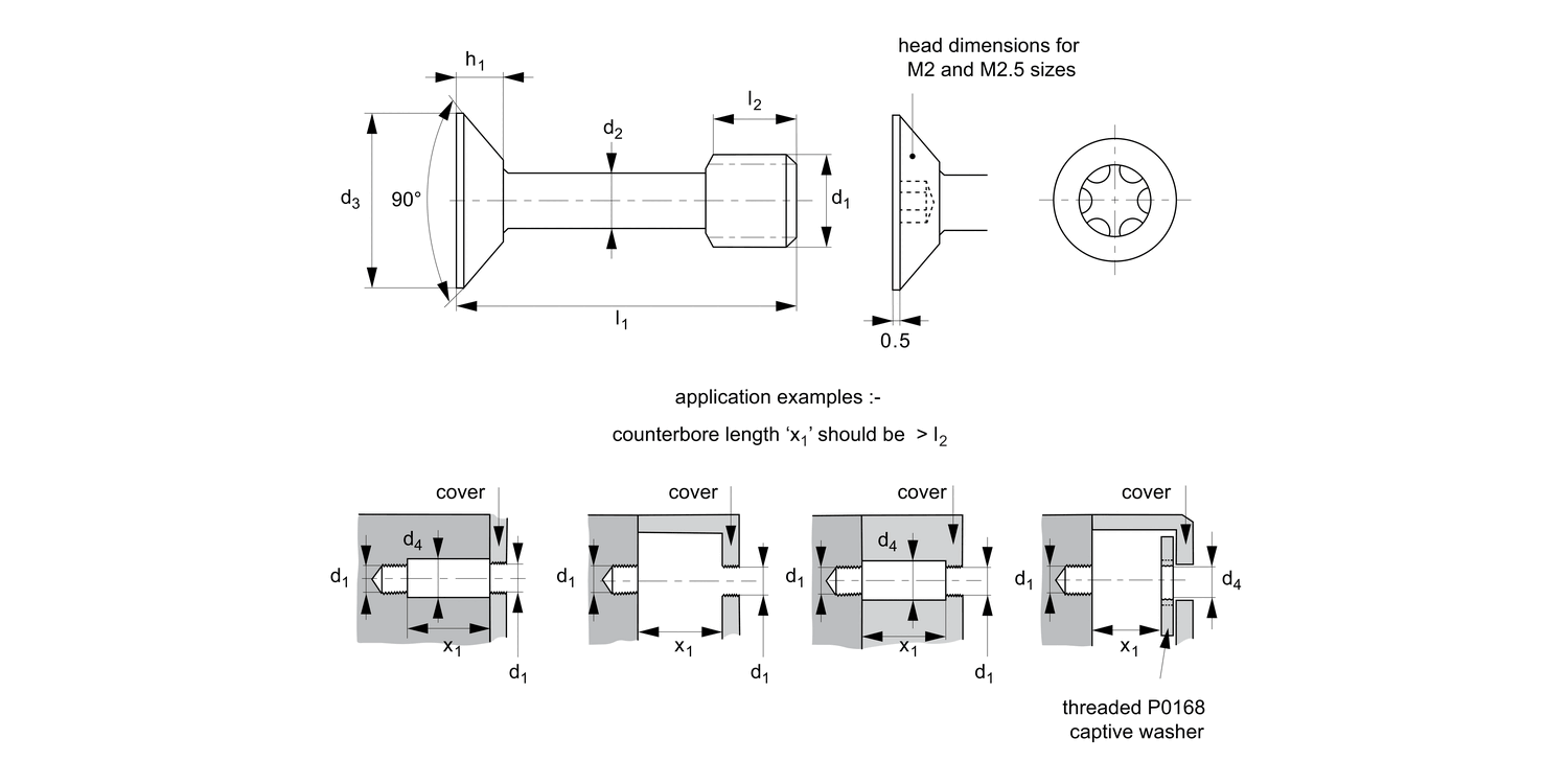 P0153.TX Captive Screws - Countersunk