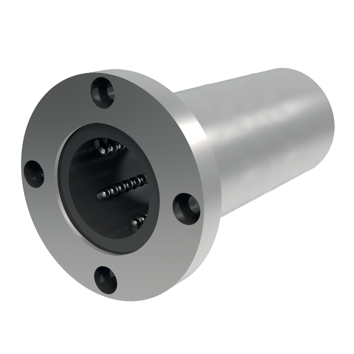 Long Flanged Linear Ball Bushings Long, circular Flanged Linear Ball Bushings - 6mm to 60mm. Double complement bearings.