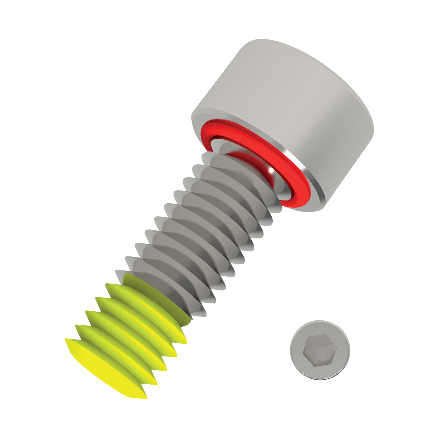 Seal Screws - Cap Head Hex drive with anu-loc 180 locking patch.  Stainless steel AISI 303 1.4305. 
