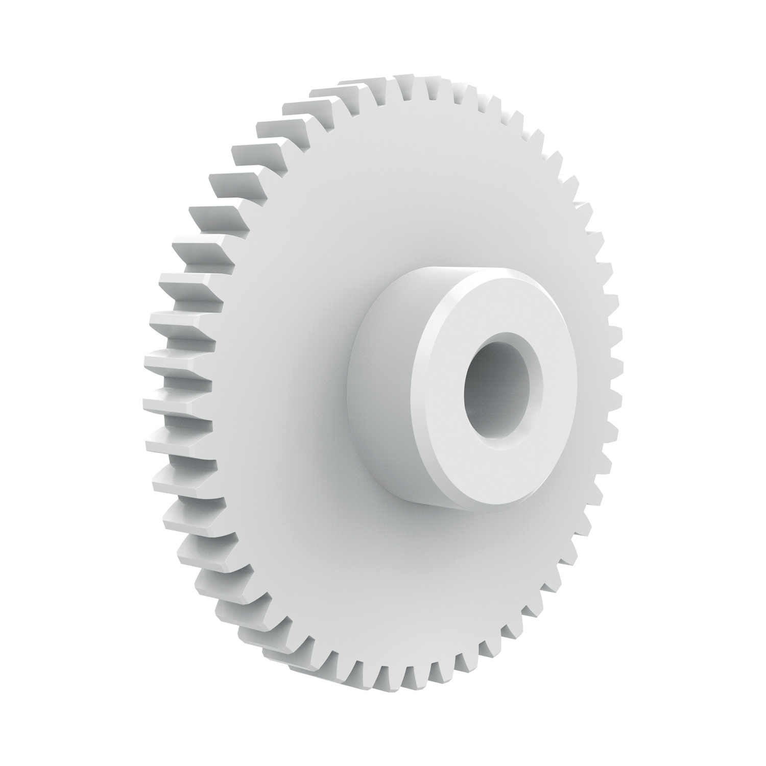 Spur Gears - Module 1 - Plastic White plastic machined Spur Gear with brass bushing - for applications that require tight bore tolerances. With thread for set screw.